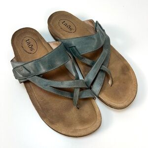 Taos Perfect Sandals Leather Comfort Women 11 Adjustable Cork Footbed Thong Blue
